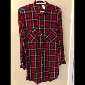 Red plaid tunic/dress that buttons up the front.